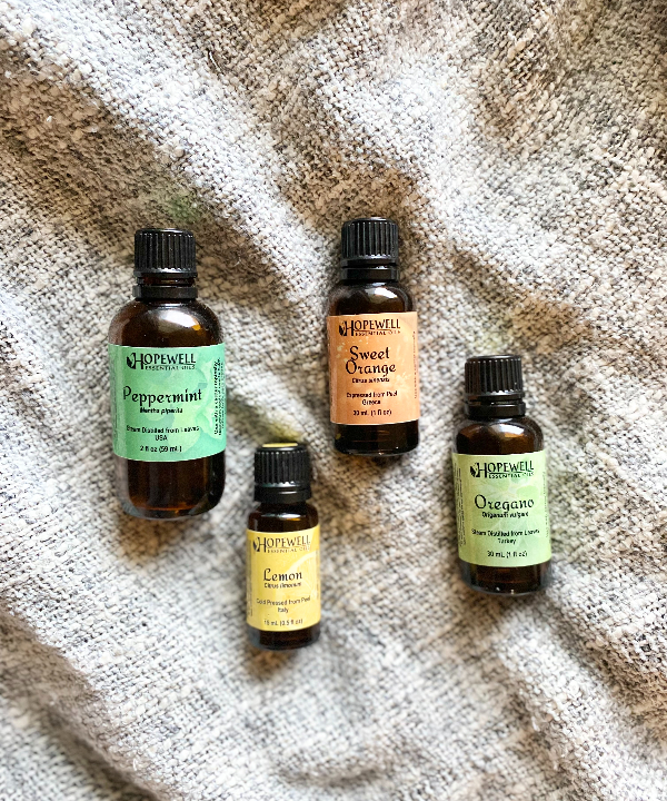 essential oils on a blanket