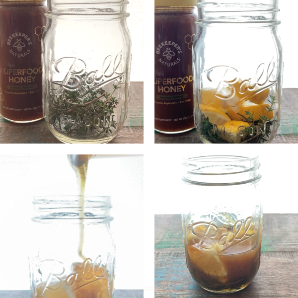 mason jar with steps on how to make  natural cough syrup