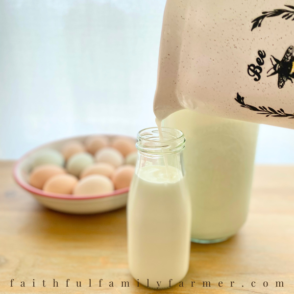 raw goats milk being poured and farm fresh eggs 